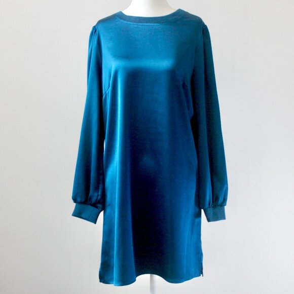 Versona Teal Blue Silky Chic Long-Sleeve Party Formal Midi Dress Small - Picture 1 of 8